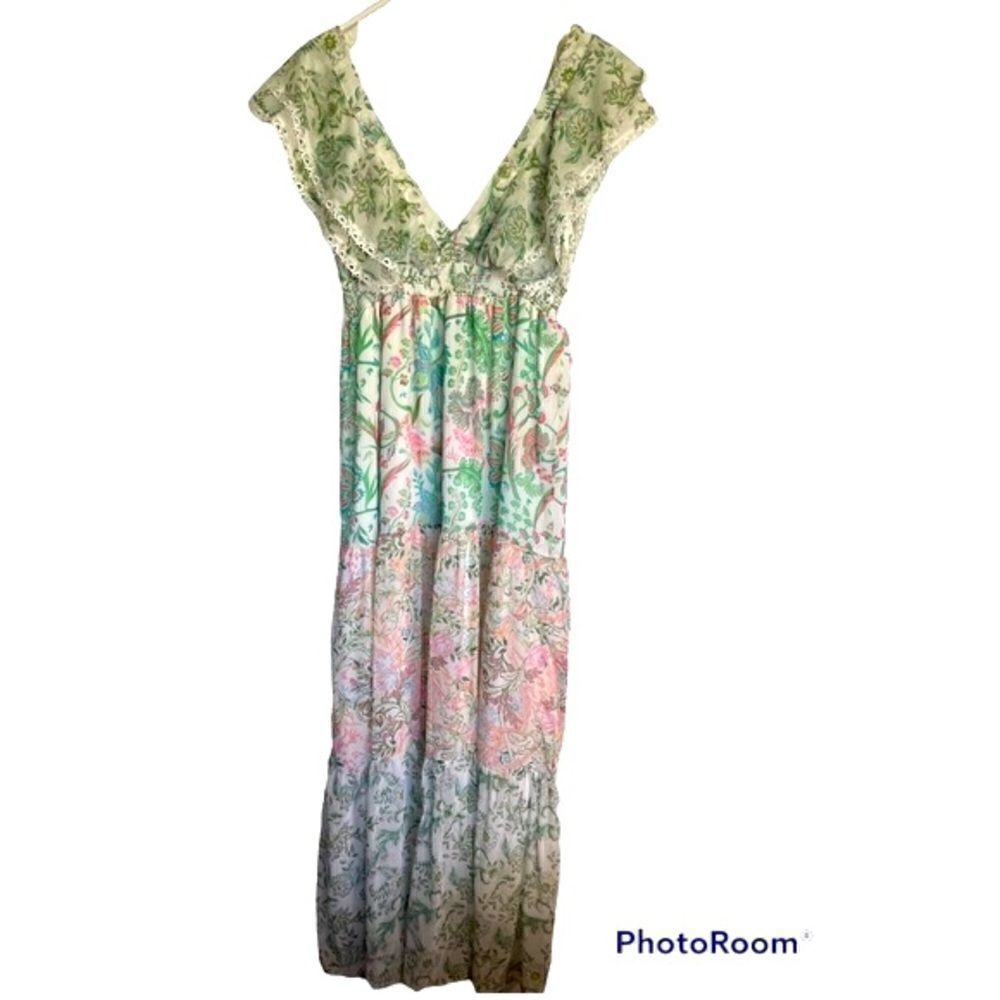 House Of Harlow 1960 Floral Tiered Ruffle Sleeves Maxi Dress.Size S - Picture 7 of 17